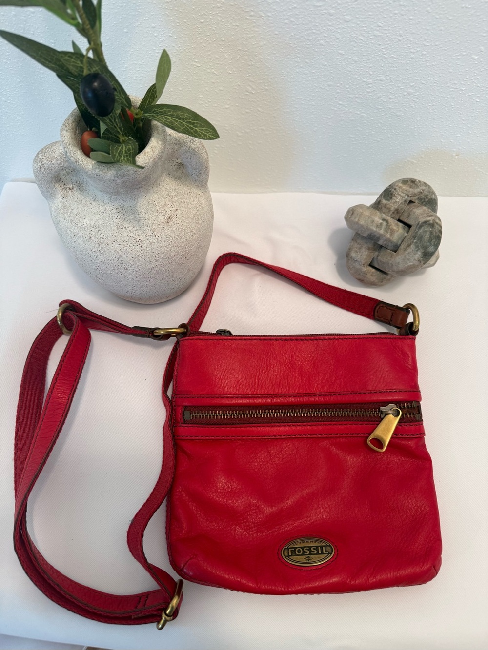 Fossil Cherry Red Crossbody Vintage Bag
